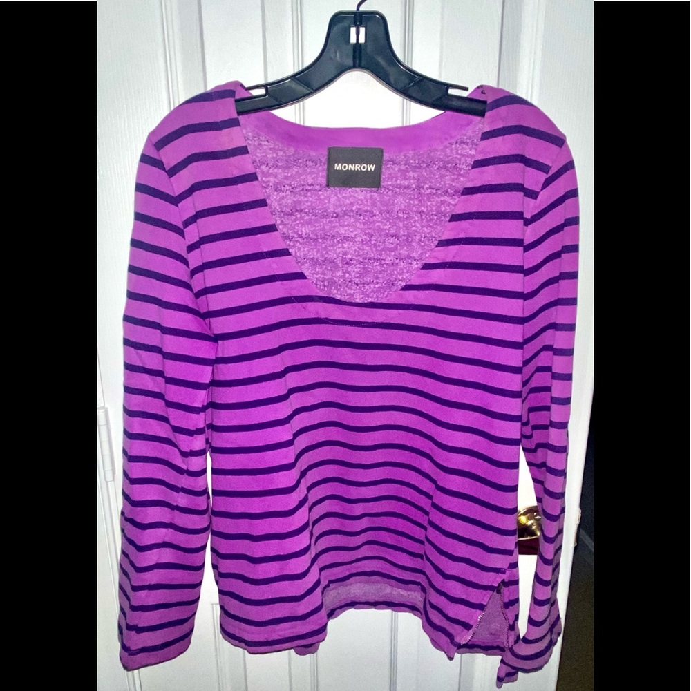 Monrow purple cotton stripe sweatshirt